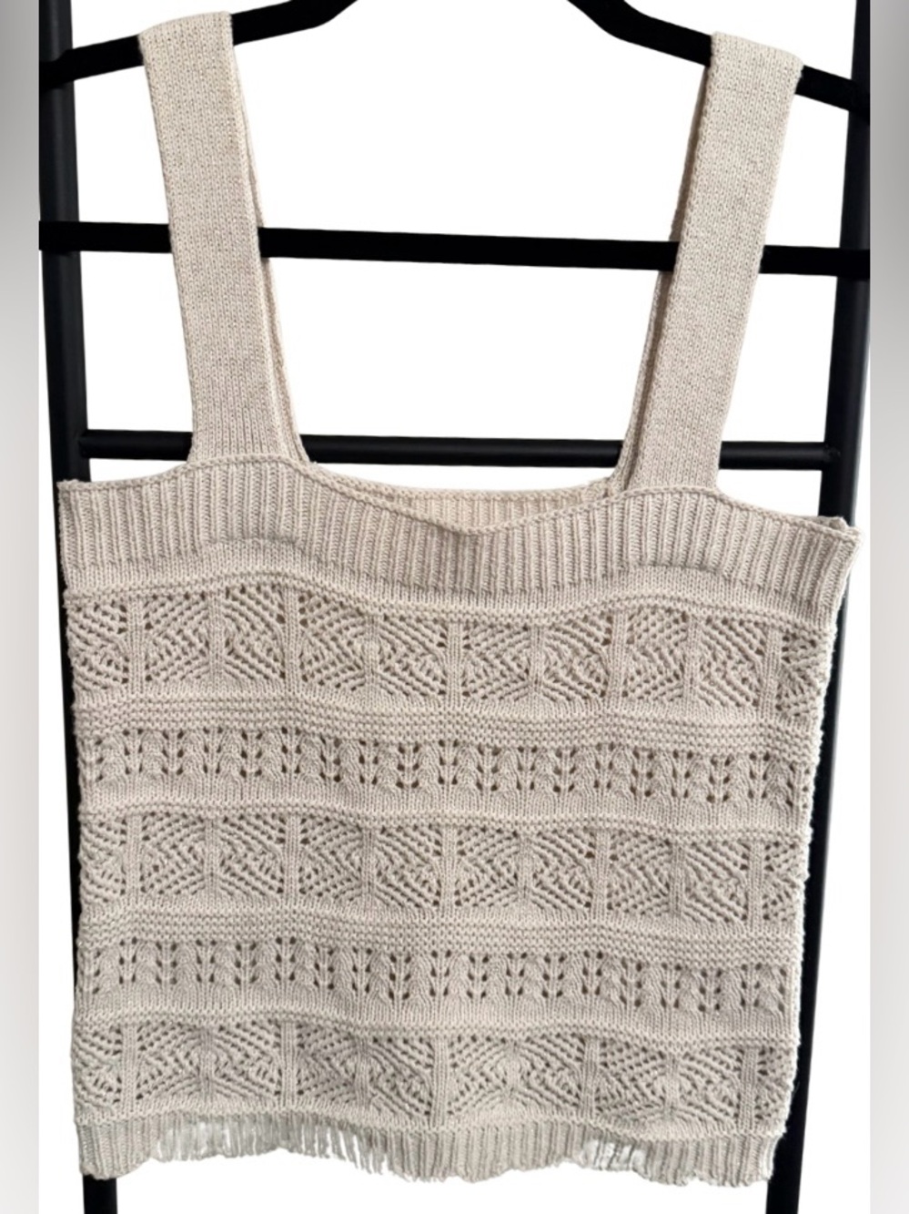 SO Goods for Life Women's Small Cream Open Knit Sweater Tank Metallic Crochet